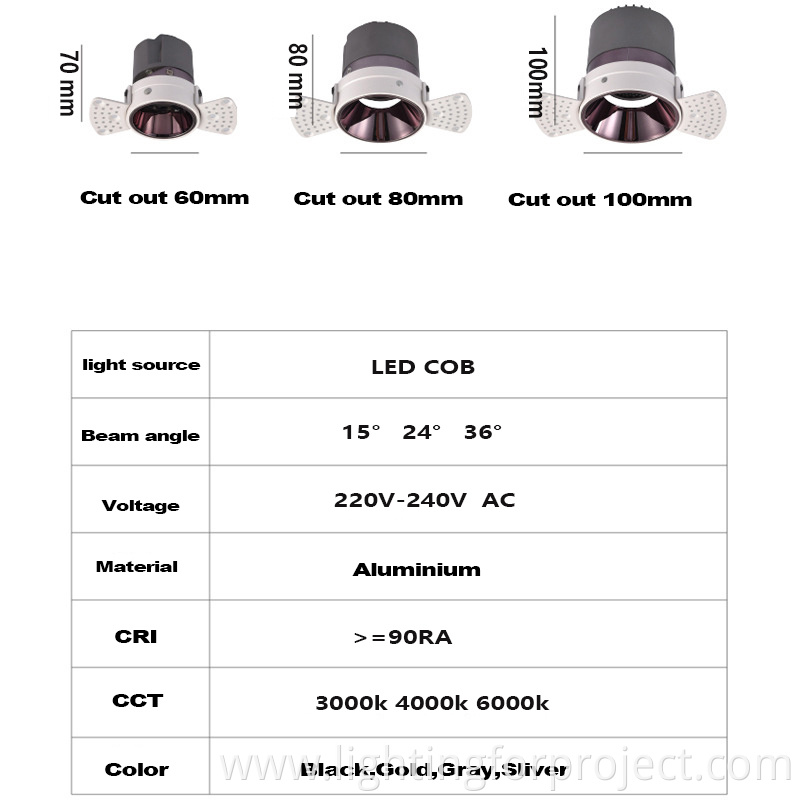 HSONG Anti Glare Aluminum Warranty 5w 7W 10W 15w 20w Down light Round Trimless light